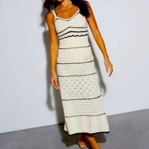 Olive+ oak Elegant Cream crochet Maxi Dress